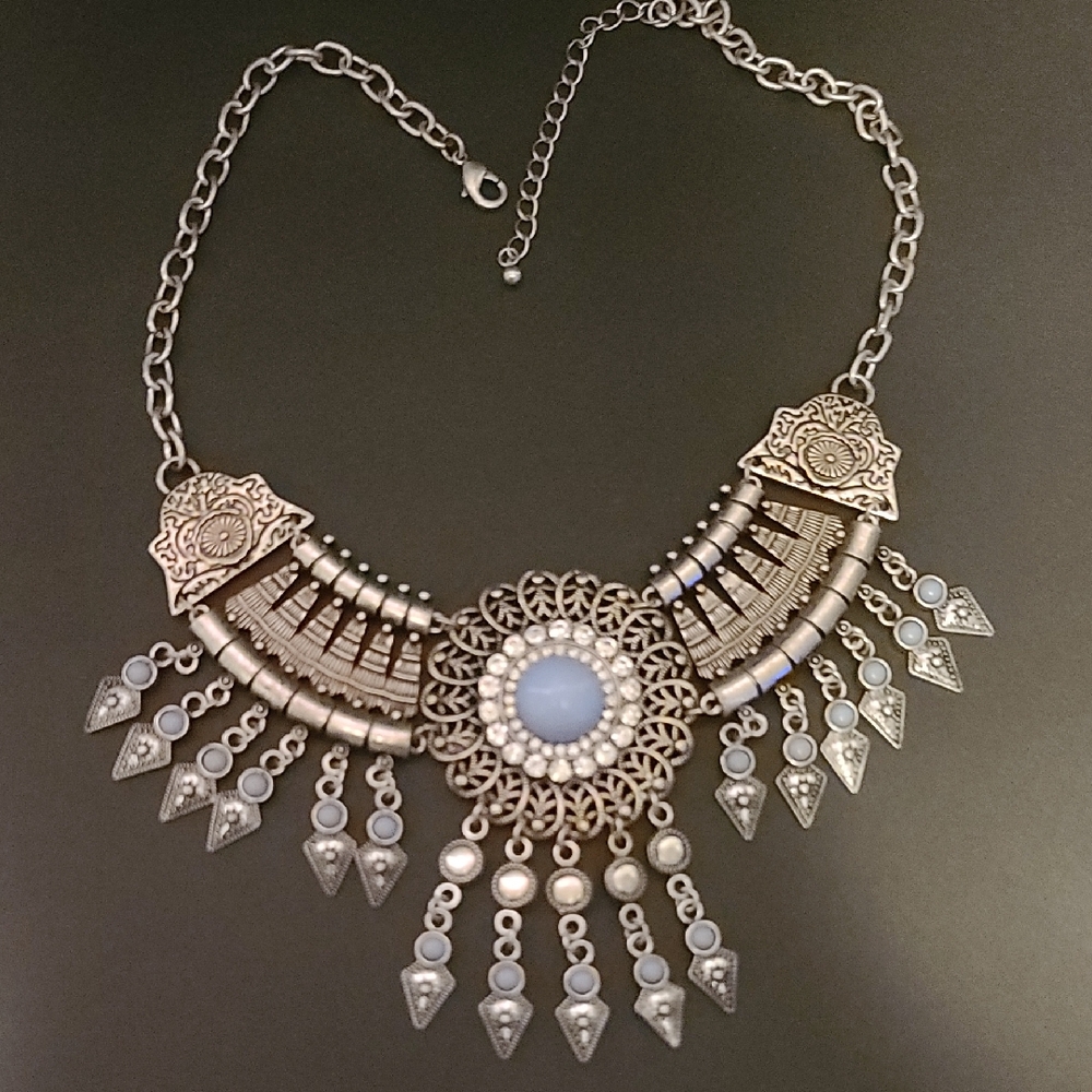Elegant Silver Statement Necklace Faux 1950s Vintage